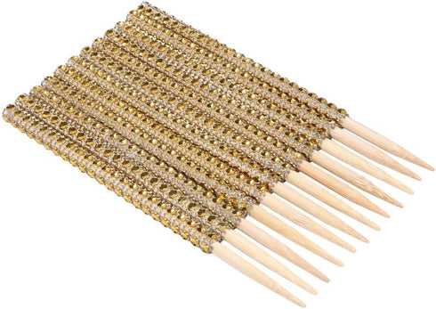 Quotidian Gold Glitter Rhinestone Bamboo Bling Sticks 6" (15cm) Pack of 24 - Candy Apple Cake pop Caramel...