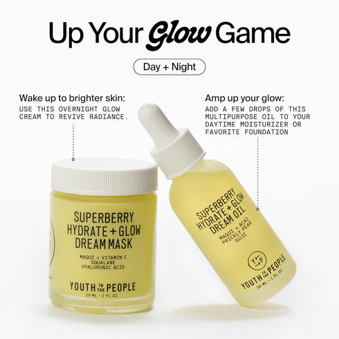 Youth To The People Superberry Glow Dream Mask - Brightening Overnight Face Mask + Hyaluronic Acid Night Moisturizer with Vitamin C & Squalane Oil...