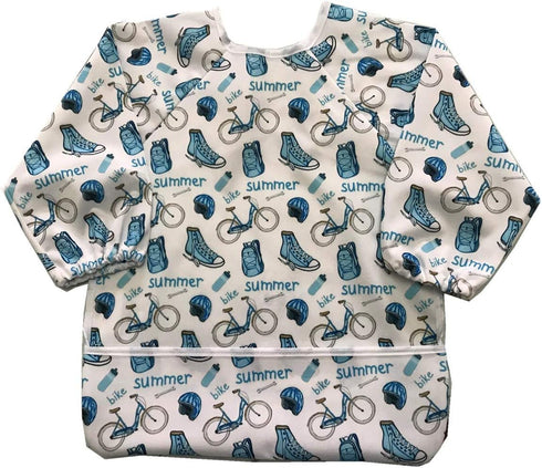 MUMBABY Baby Bib Sleeved Shirt with Pocket 1-3 Years Old Toddler Smock, Waterproof and Washable (Summer Bike)...