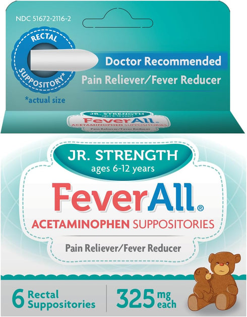 Feverall Acetaminophen Suppositories 6 Rectal Suppositories 325mg each Pain Reliever/Fever Reducer...