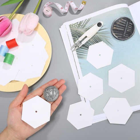 200 Count English Paper Hexagon Shapes Templates Hexagon Piecing Paper for Quilting White Paper Quilting Templates with Hole for Sewing Supplies(2...