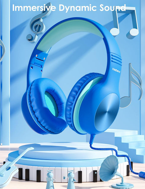 Kids Headphones with Cord, Over-Ear Headphones for Kids with Microphone, 85/94dB Volume Limit Headset for Kids with Shareport, Wired Headphones fo...