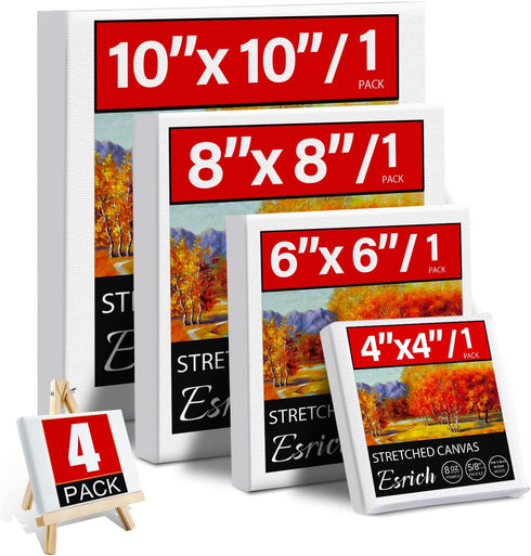 4 Packs Square Canvases for Painting with 4"x 4", 6"x 6", 8"x 8", 10"x 10", Painting Canvas for Oil & Acrylic Paint...