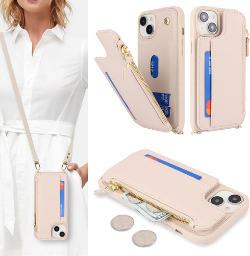 Cavor for iPhone 13 Case with Card Holder,iPhone 13 Wallet Case for Women,Phone Case iPhone 13 Case with Strap,Crossbody Lanyard and Wristlet,Leat...