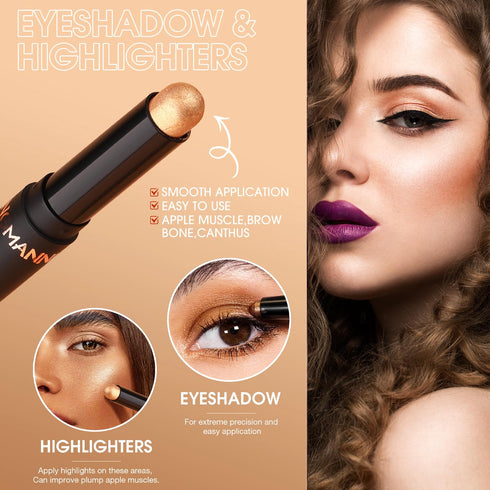 8 Colors Eyeshadow Stick, Matte Professional Long Lasting Smooth Bright-Colored Contouring and Highlight Cream Eyeshadow Stick, Metallic Glitter E...