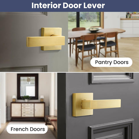 EHOMEWARE 1 Pack Heavy Duty Dummy Door Handle Interior Lever Set, Single Sided Gold Door Knob for Interior Doors, Right/Left Handing...