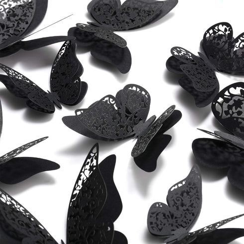 Outus 120 Pieces Black 3D Layered Butterfly Wall Decor Removable Butterfly Stickers Hollow Mural Decals for Birthday Cake Decorations Crafts Bouqu...