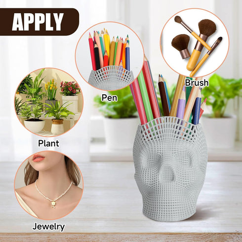 Skull Makeup Brush Holder, Vanity Desk Organizer, Pen & Pencil Holder for Desk - Gothic Home Decor and Horror Gifts for Women...