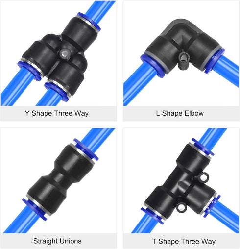 uxcell Pneumatic Air Hose Tubing PU Air Compressor Tube 4mm(5/32'') ID x 6mm(1/4'') OD x 10m/32.8Ft Pipe Blue with Connect Fitting Kit...