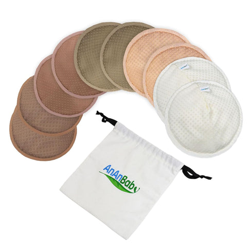Organic Bamboo Nursing Breast Pads - 10-Pack Reusable Non-Slip Nipple Pads for Breastfeeding New Moms Postpartum Essentials (3.9inch) with Washing...