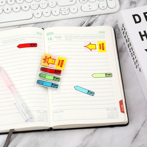 500pcs/5 Boxes Sign Here Tabs, Sign Here Flags Please Sign Here Tabs Sign Here Stickers with Dispenser Arrow Tabs Sign Here Sticky Notes Easy to P...