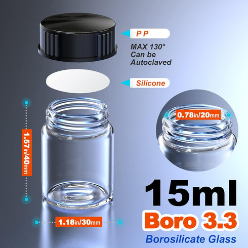 Glass Sample Vials,Wide Mouth Glass Bottle Boro 3.3 with Black Cap for laboratory,reagents bottle,leaf teas, spices,herbs, medication,paint,DIY Cr...