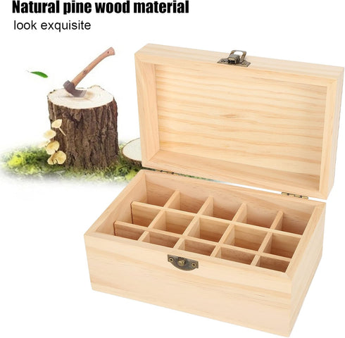 FILFEEL Essential Oil Wooden Box 15 Slot Essential Oil Storage Case Pine Wood Essential Oils Organizer Holder for Home, 18.2 x 11.5 x 9 cm...