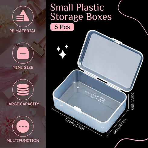 ISKYBOB 6 Packs Small Plastic Storage Containers, Clear Rectangle Bead Organizer Case with Lids for Crayons, Crafts, Bobby Pin Holder(3.7x 2.4in)...