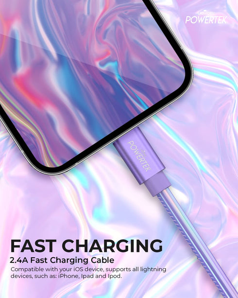 LIQUIPEL Powertek iPhone Charger Cable, 6 ft Fast Charging Lightning to USB Cord Adapter, Compatible for iPad, MFI Certified, Metallic Shine (Purp...