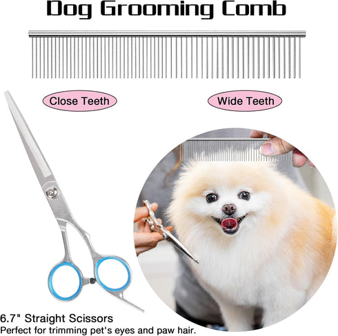 Premium Dog Grooming Scissors with Safety Round Tips, 6 in 1 Dog Grooming Scissors Kit, 4CR Stainless Steel Premium Pet Grooming Shears for Dog, S...