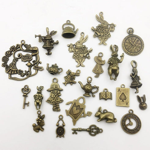 iloveDIYbeads 40pcs Antique Bronze Alice in Wonderland Fairy Tales Tea Party Steampunk Victorian Charms for Jewelry Making (M076)...