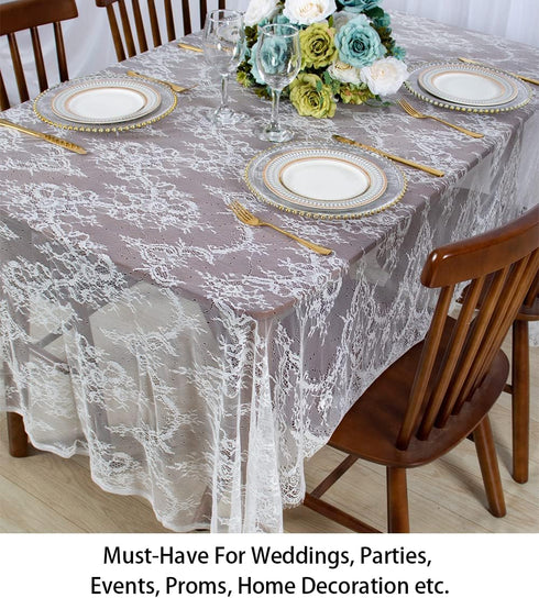ShinyBeauty Lace Party Tablecloth Rustic Floral Fabric Rectangle Lace Table Cloth Baby Tablecloth Tea Party Tablecloth Fabric Table Cover (1, Whit...
