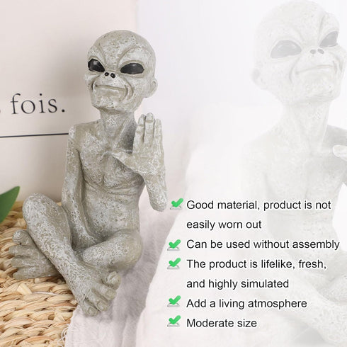 Alien Greetings Earthlings Sitting Statue 4.3" UFO Resin Figurine Decor for Garden Outdoor Space Decoration for Home Desk Indoor...