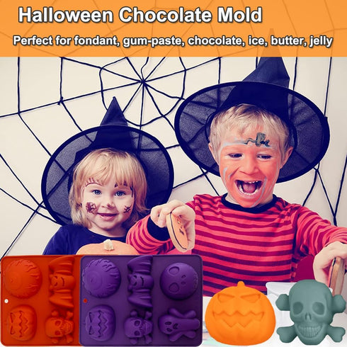 2 Pack Halloween Silicone Cake Molds Skull Pumpkin Ghost Bat Silicone Mold for Aromatherapy Candles Chocolate Candy Gummy Crayon Soap Cake Cupcake...