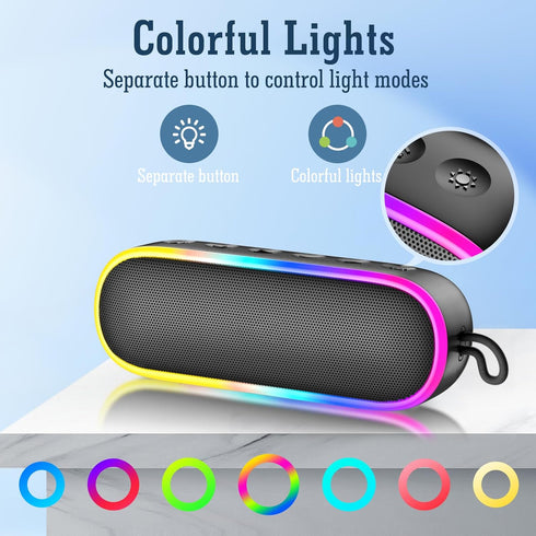 LENRUE Bluetooth Shower Speaker,IPX7 Waterproof Portable Wireless Speakers,20W Clear Sound,Extral Bass,Dynamic Lights,Outdoor Speaker for Pool,Bea...