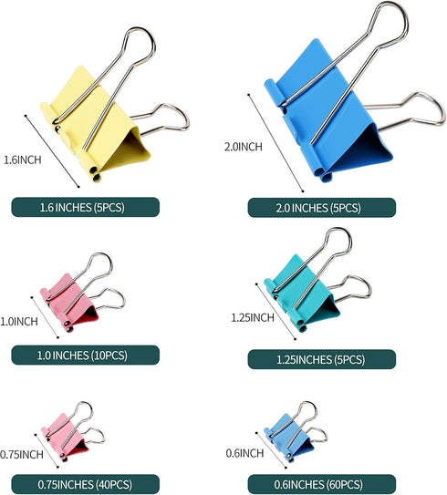 Mini Binder Clips and Paper Clips, Metal Paper Clamps Colourful Binder Clips Assorted Sizes...