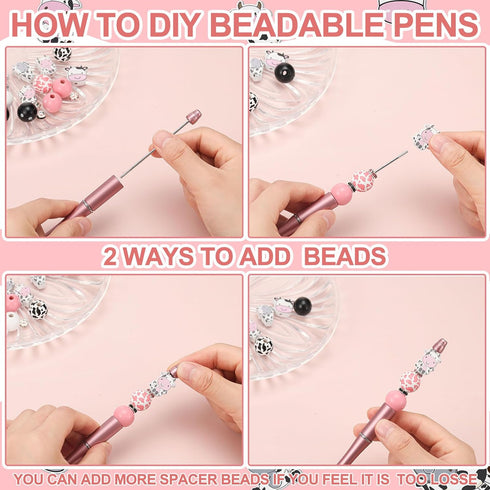 Colarr 24 Sets Plastic Beadable Pens DIY Pens Making Kit Assorted Bead Pens Wood Beads Crystal Spacer Beads Black Ink Ballpoint Pen for Women Stud...