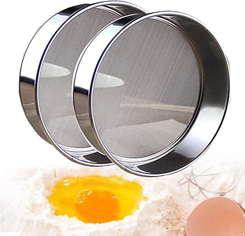 2 pack (60/40 Mesh) Professional 6/8/9.5 Inch, Round Flour Sifter for Baking - Flour Sieve Fine Mesh - Premium Rustproof Stainless Steel (9.5" (24...