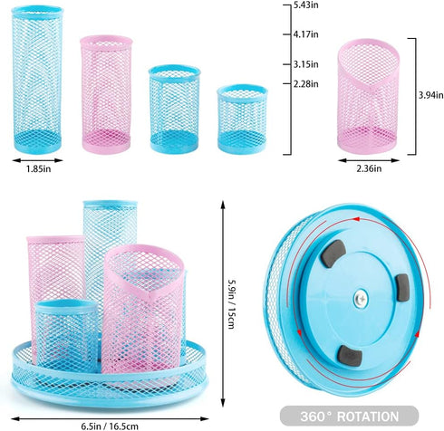 Rotating Pen Holder, Spinning Pencil Holder Desk Organizers, 5 Removable Tube Mesh Pen Pot Storage Caddy Stationery Sorter for Office School Suppl...