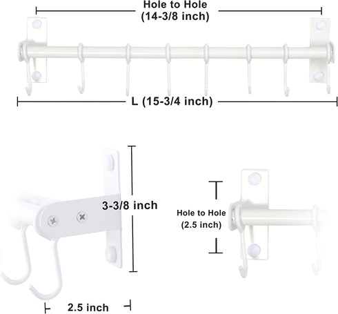Dseap Pot Rack - Pots and Pans Hanging Rack Rail with 8 Hooks, Double Bars, Pot Hangers for Kitchen, Wall Mounted, White...