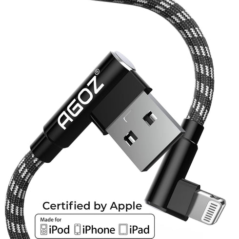 AGOZ 4FT Apple MFI Certified Lightning iPhone Cable, 90° Right Angle, FAST Charger Cord Compatible with iPhone 14, 13, 12 Pro max, iPhone SE, iPho...