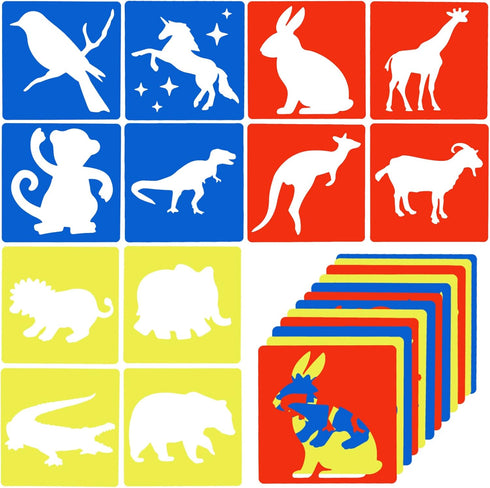 Prasacco 12 Pcs Stencils for Kids Animal Stencils Set 8 x 8 Inches Large Stencils for Kids Ages 4-8 Dinosaur Giraffe Kangaroo Monkey Shape Stencil...