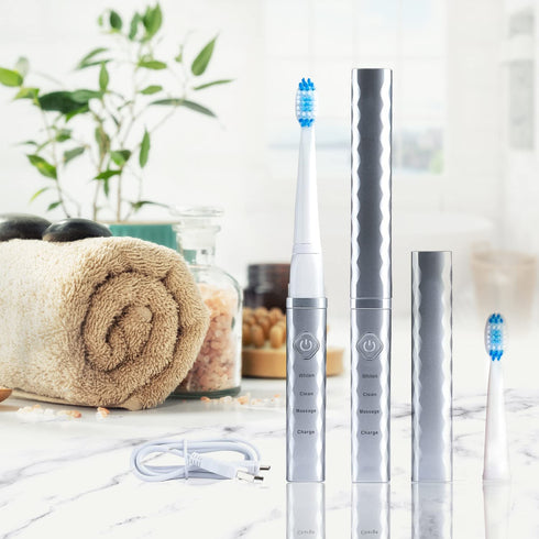 Pop Sonic USB Charge Anywhere Toothbrush(Silver) | Rechargeable Toothbrush w/Up to 40,000 Brush Strokes/Minute-Long-Lasting DuPont Nylon Bristles ...