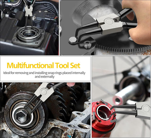 Snap Ring Pliers Set, 2pcs 7" Internal/External Circlip Pliers Kit with Bent Jaw, Heavy Duty Precision Spring Loaded Pliers for Ring Remover Retai...