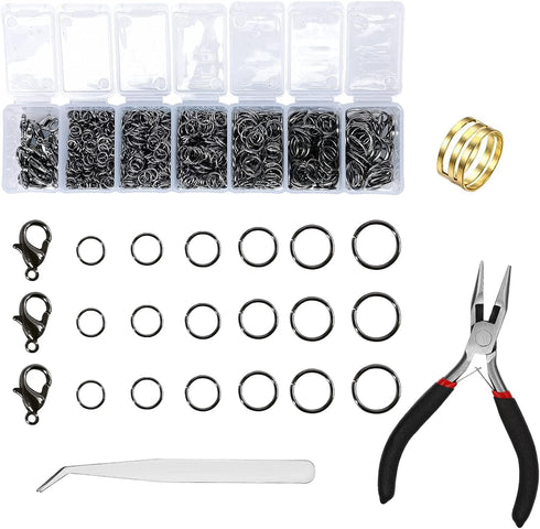 1350pcs Open Jump Rings Lobster Clasps Set with Jewelry Pliers,Tweezers and Jump Rings Tool Opener for DIY Earring Bracelet Necklace Extender Chai...