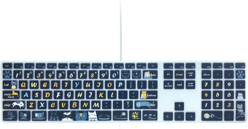 Silicone Keyboard Cover Skin for Apple iMac Keyboard with Numeric Keypad Wired USB MB110LL/B(Model: A1243), Cute Print, US Layout, Cat...
