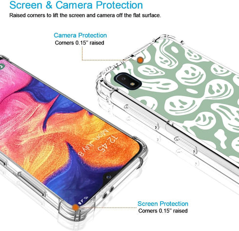 Phone Case for Samsung Galaxy A10e, Pastel Green White Funny Trippy Dripping Happy Smile Melted Hippie Smiling Skull Ghost Face Cute Shockproof Pr...