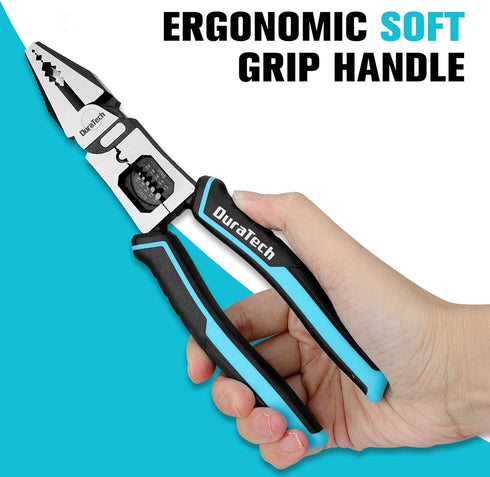 DURATECH 6-in-1 Linesman Pliers, 8.5" Multipurpose Combination Pliers with Wire Stripper/Crimper/Cutter Function, Heavy Duty Side-Cutting Pliers f...