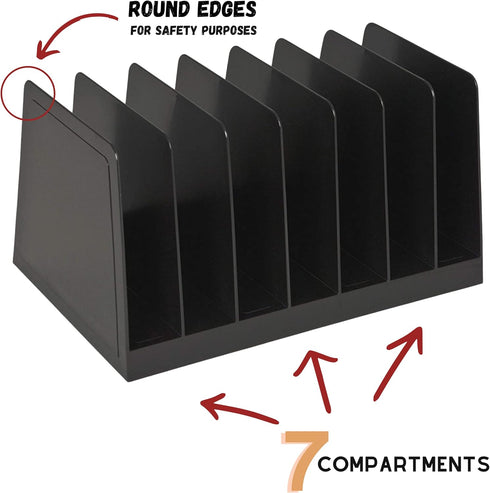 1InTheOffice Desktop File Organizer Vertical, Mail Organizer, 7 Compartments Office File Sorter, 4-3/4" H x 8-3/4" W x 5-1/2" D, Plastic, Black...