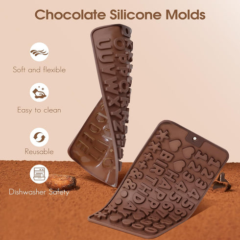 Silicone Letter Mold and Number Chocolate Molds with Happy Birthday Cake Decorations Symbols 2pcs...