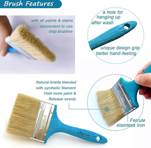 Stain Brush 4-inch Chip Brush Wide Flat Bristle Paint Brush for Painting Walls, Cabinets, House Touch-ups and dust Cleaning...