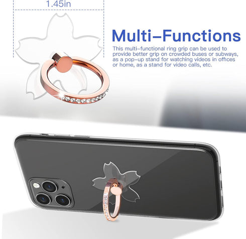 YINHEXI 2 Pcs Transparent Phone Ring Stand Holder Cell Phone Ring Holder Finger Grip 360 Degree Rotation (Rose Gold & Diamond-4)...