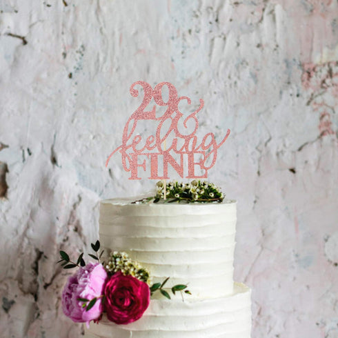 Glitter Rose Gold 29&Feeling Fine Cake Topper -Cheers to 29 Years Cake Topper -Anniversary or Vow Renewal Decoration Ideas...