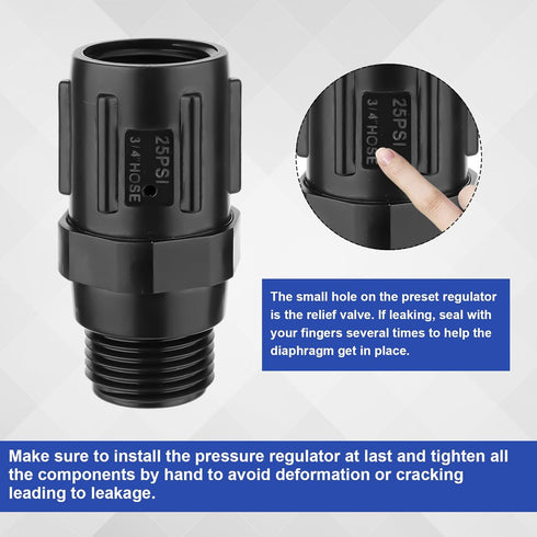 2pcs Water Pressure Regulators 25PSI with Pipe Sealant Tape, 3/4" Thread Garden Hose Pressure Regulator Drip Irrigation Tubing Adapter Low Flow Va...