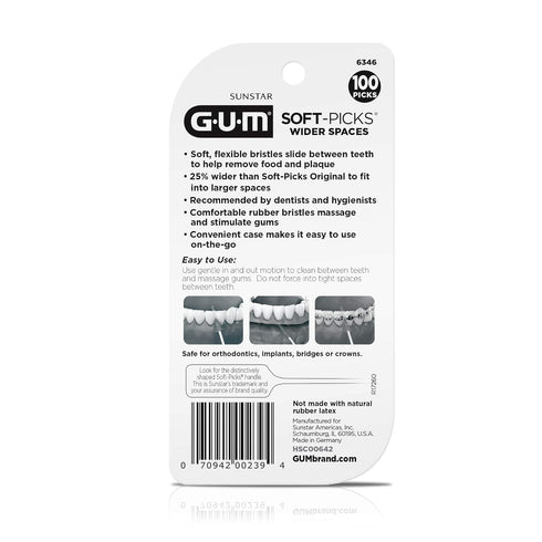 GUM Soft-Picks Wide Space, Easy to Use Dental Picks for Teeth Cleaning Health, with Convenient Carry Case, Dentist Recommended Dental Picks, 100ct...