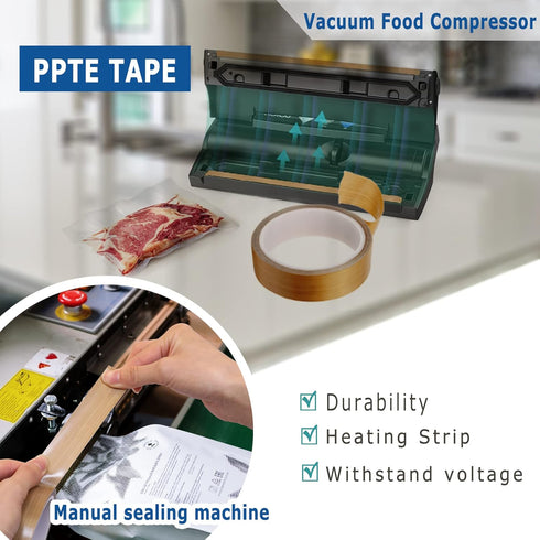 High Temperature Teflon Tape 1 inch x 33 feet PTFE Adhesive Teflon Tape - Fits Weston,FoodSaver, Seal A Meal, Cabellas Vacuum...