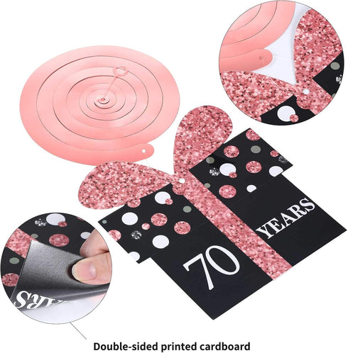 Blulu 70th Birthday Party Decorations, Birthday Rose Gold Hanging Swirls Ceiling Decorations Shiny Foil Swirls for Party Supplies 30 Count...