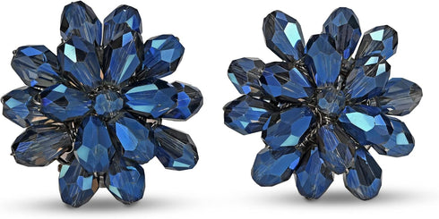 AeraVida Dazzling Chrysanthemum Flower Deep Blue Crystals Base Metal Clip on Earrings | Deep Blue Earring | Blue Flower Clip on Earrings |Chrysant...