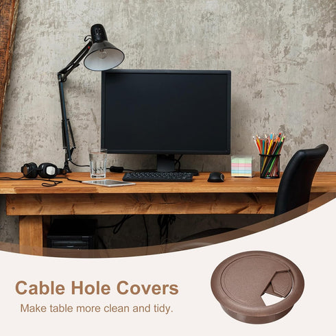 uxcell 2Pcs Cable Hole Cover 2.4 Inch/60 mm ABS Desk Cable Wire Cord Grommet Hole Cover for Office PC Desk Cable Cord Organizer, Brown...