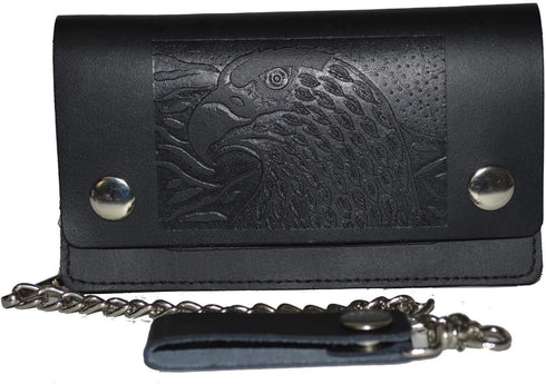 Leatherboss Genuine Leather Men Trifold Eagle Biker Chain Wallet Credit Card Holder for Motorcycle Bikers Truckers...